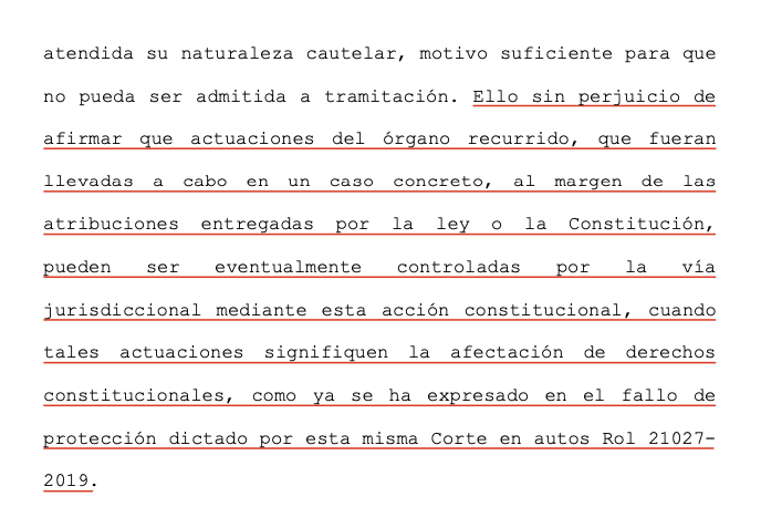 LuisCorderoVega's tweet photo. CS (26.12.2019, roles 33785 y 33786-2019) declara improcedente recursos de protección contra sentencias del Tribunal Constitucional (tutelas laborales de funcionarios públicos). Esta acción no procede contra decisiones privativas de otros organismos constitucionales. https://t.co/AbcaSQsos4