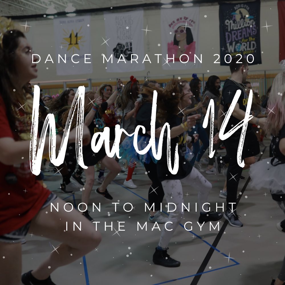✨ Mark your calendars cause it’s official ✨
We will see you all at DANCE MARATHON 2020 - March 14 from noon to midnight in the MAC Gym!

Check back on Jan 2 when we announce our theme for the year 👀