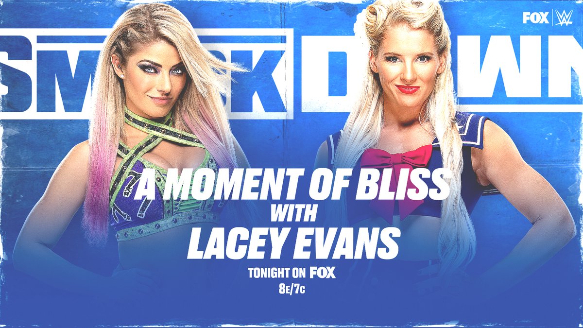WWEonFOX's tweet photo. 'A Moment of Bliss' makes its FOX debut as #TheGoddess @AlexaBliss_WWE welcomes @LaceyEvansWWE on tonight's @WWE Friday Night SmackDown. https://t.co/JmkthEH18w