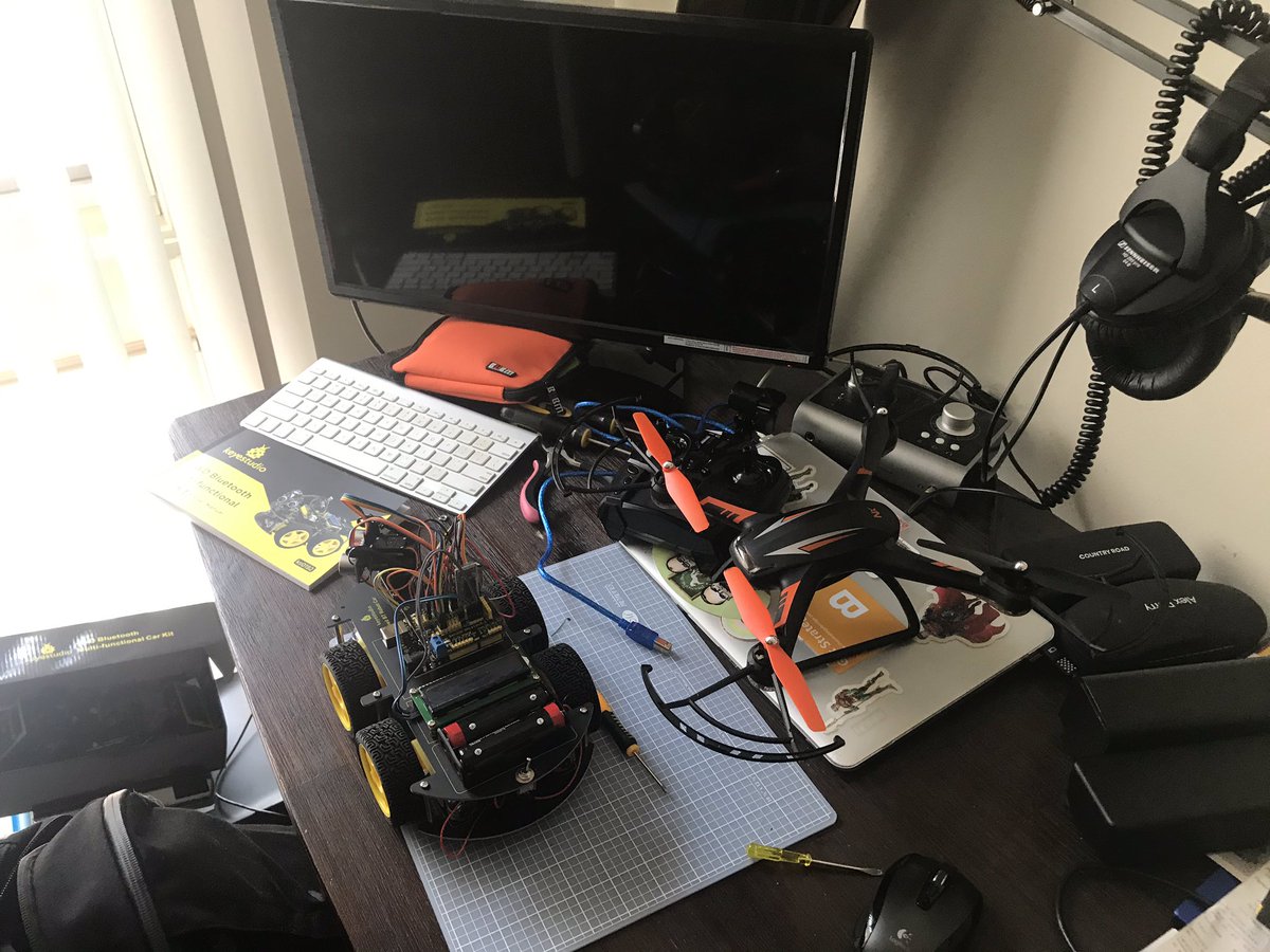 Mick_Cook's tweet photo. Bit of a #STEM vibe to my holiday break with #RobotCars & #CheapDrones. Watch out @maz_jovanovich & @keirinjoyce, I’ll be challenging y’all soon! https://t.co/8utsPqGMoD