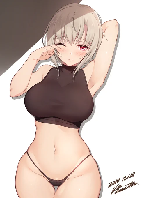 寝起きの女の子の無防備な図。 