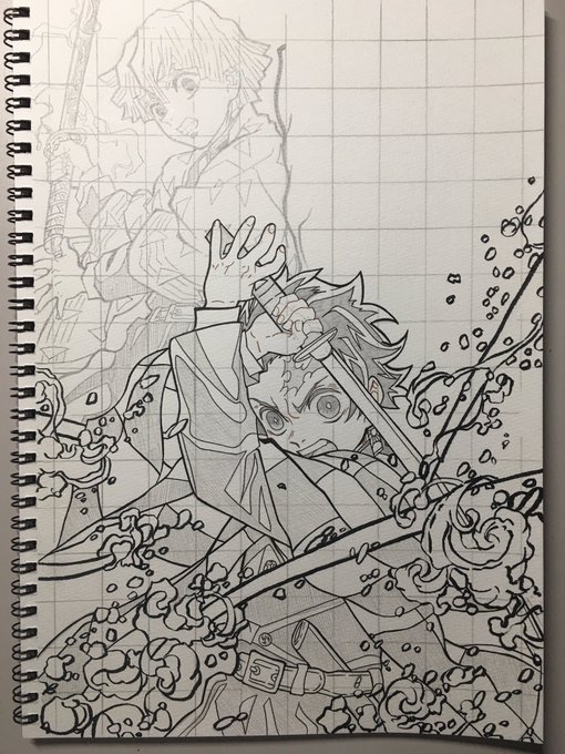 善逸下描き完成です!!
顔が難しかったです? 