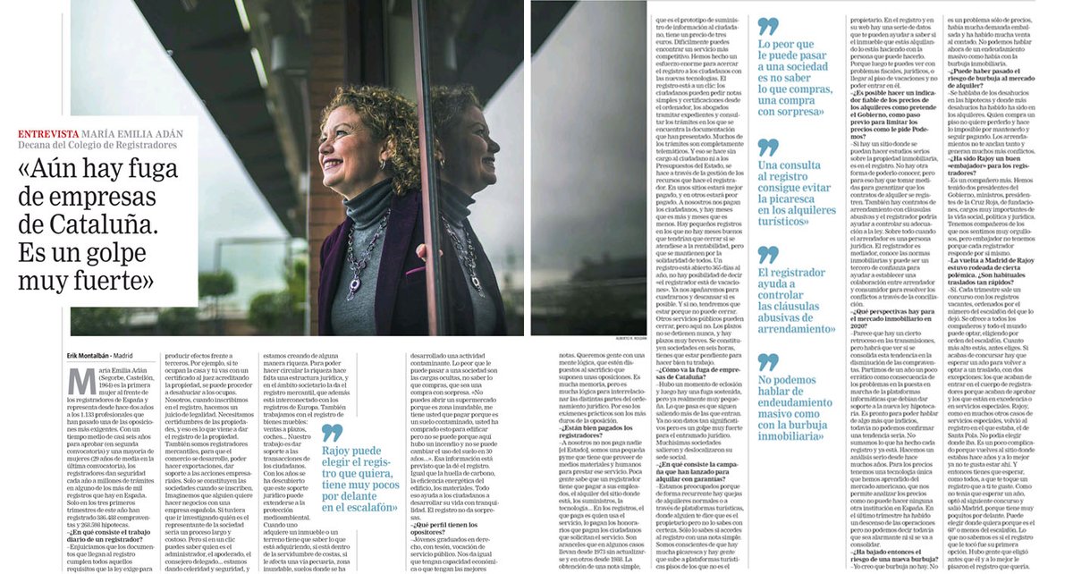La decana de <a href="/Registrador_es/">Registradores de España</a>, <a href="/MariaEmiliaAdan/">Maria Emilia Adán</a>, hoy en <a href="/larazon_es/">La Razón</a> habla, entre otros temas, sobre la importancia del registro en el mercado inmobiliario. larazon.es/economia/20191…
