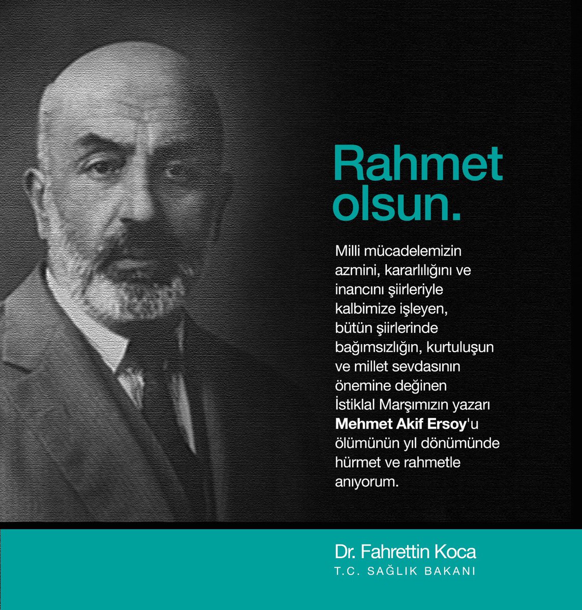 #MehmetAkifErsoy'u ölümünün yıl dönümünde hürmet ve rahmetle anıyorum.