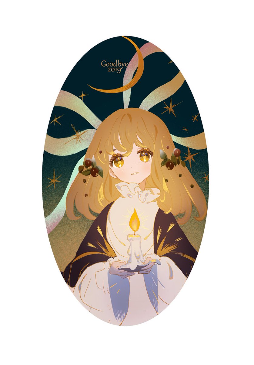 1girl candle solo looking at viewer long hair yellow eyes long sleeves  illustration images