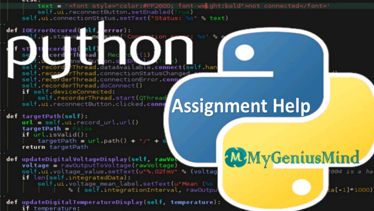 mygeniusmindau's tweet image. Python homework help by our experts who have complete knowledge of programing assignment with your Python homework, you can also learn to solve such Python assignment questions from My Genius Mind.
Order now: mygeniusmind.com/programming-as…
#JavaAssignmentHelp #BestProgrammer