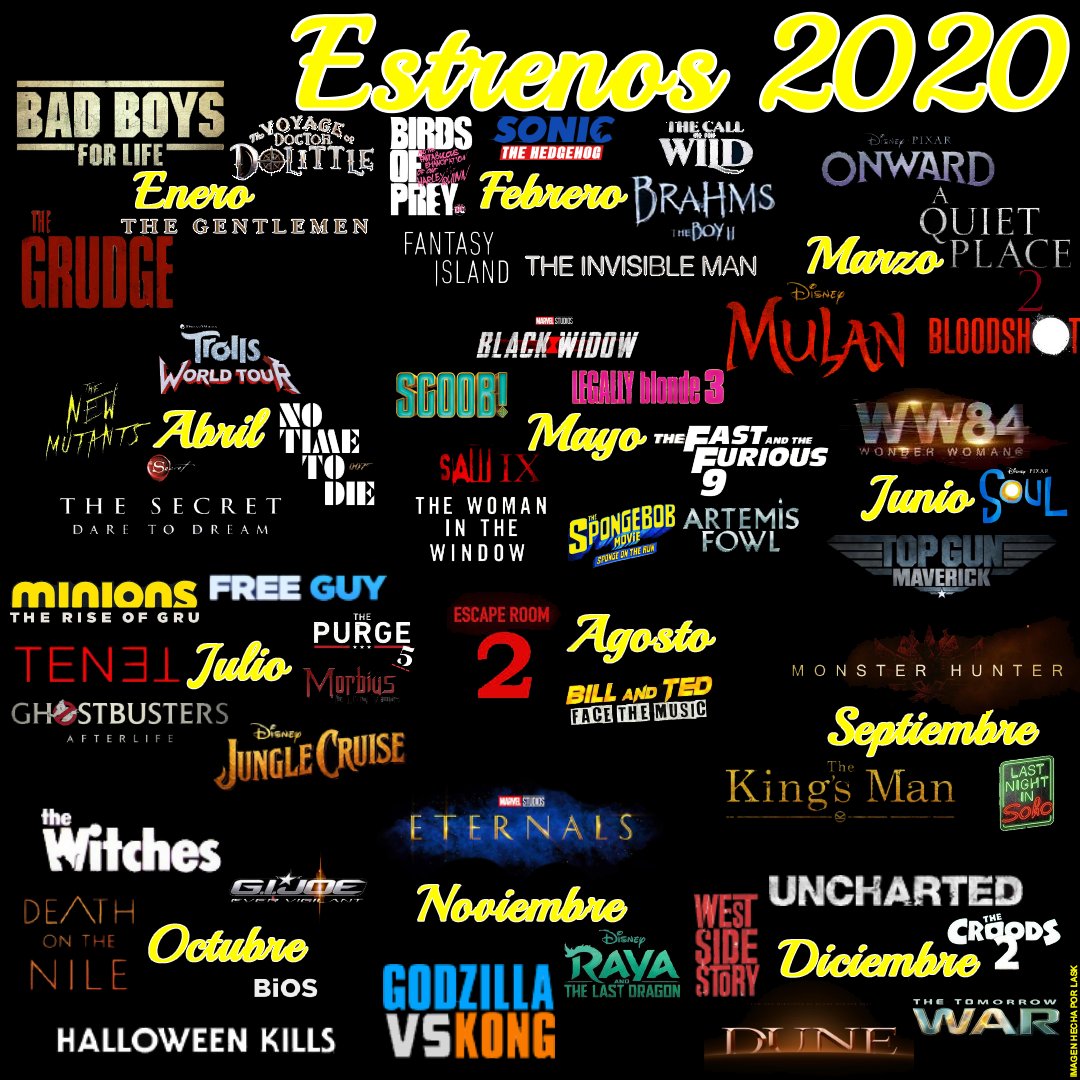 LaSk_'s tweet photo. Próximas películas para el 2020.
¿Cuál esperas con más ansias?
#Movies2020
#UpcomingMovies
#MarvelStudios
#DCFilmes
#20thCenturyFox
#StudiosUniversal https://t.co/2ngsXuiydV
