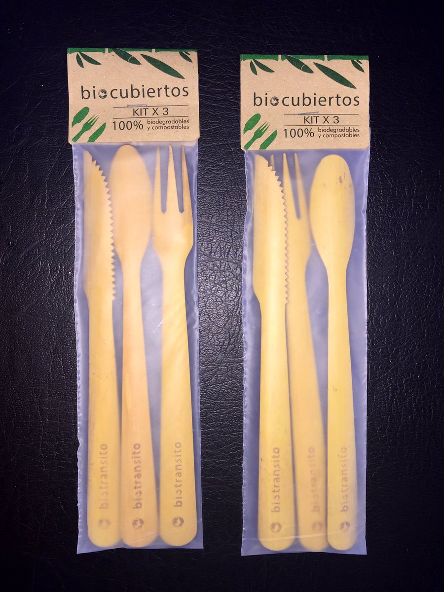 biotransito's tweet photo. Nuestros  #BioCubiertos, reutilizables #biodegradables y #compostables de #caña . Kit de #Tenedor, #Cuchillo y #Cuchara 
SI !!  #reutilizables : los usas, lavas y guardas. Cuando ya no  sean utilizables,  los compostás o enterrás y se biodegradarán en menos de 1 año #Biotransito https://t.co/npa0y6rCJC