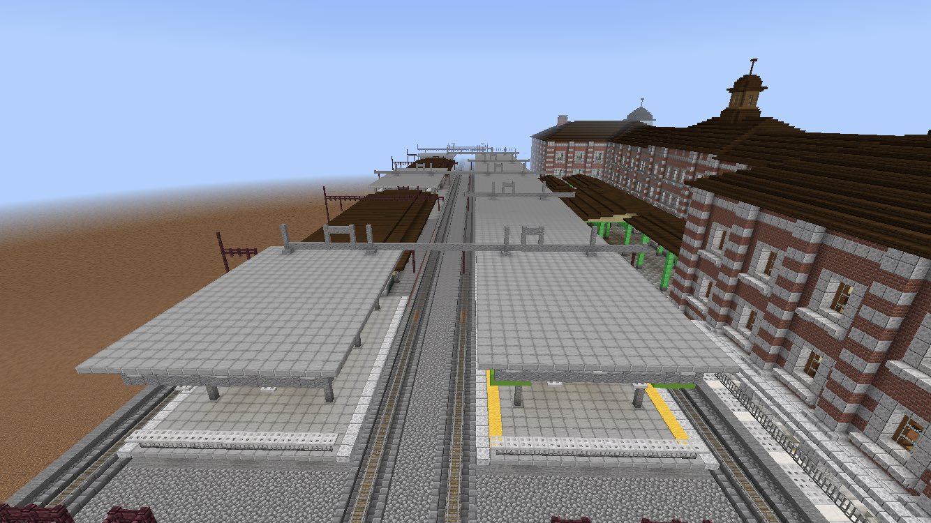 黒樫市 Minecraft現代都市開発 黒樫駅 大規模改修工事 ホームと上屋の建て替えを実施 エスカレーターの設置とエレベーターの設置を予定 3 4番線はホームの上屋と架線柱を流用した Minecraft Minecraft マイクラ マイクラpe T Co