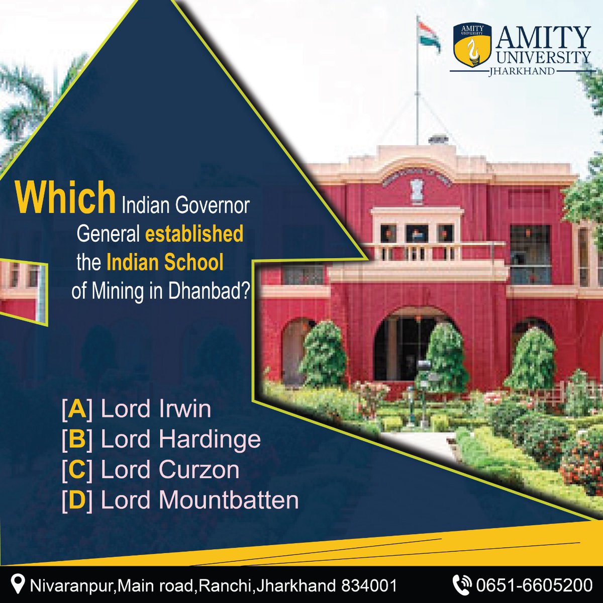 The IIT-ISM Dhanbad is an Institute of national importance and was the 3rd oldest institute to be converted into an IIT. Let's see who can guess the person who inaugurated it?
#amityuniversity #ranchi