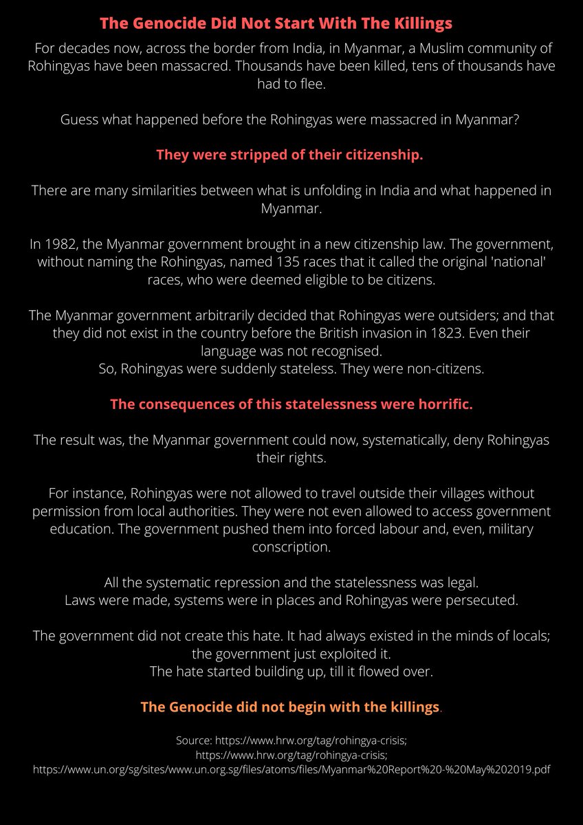 kunalpurohit's tweet photo. Guess what happened in Myanmar, before the genocide against the Rohingyas began? The Rohingyas were stripped of their citizenship. #CAA_NRCProtests https://t.co/KYLsF4caay