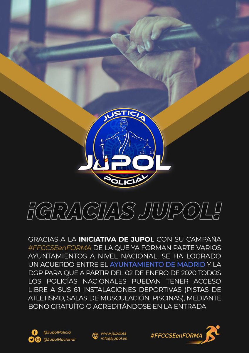 JupolNacional's tweet photo. 🏃🏻‍♀️Queremos agradecer muy especialmente a @aliciamartinpe y @SofiaMirandaCs de @madrid su trabajo y voluntad, a iniciativa de @JupolNacional, para que los @policia puedan acceder a las instalaciones deportivas municipales, incentivando la práctica deportiva.🔝💪

#FFCCSEenFORMA https://t.co/6yXWmTkib5