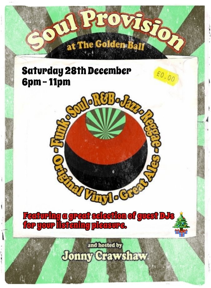 SoulProvision's tweet image. It’s that time of year again where we emerge from a turkey-induced stupor &amp;amp; spin a few tunes (whilst getting into a different type of stupor no doubt!)

A bunch of regulars are bringing a small box of tunes each, so it will be a friendly, varied and fun affair! #York #Soul