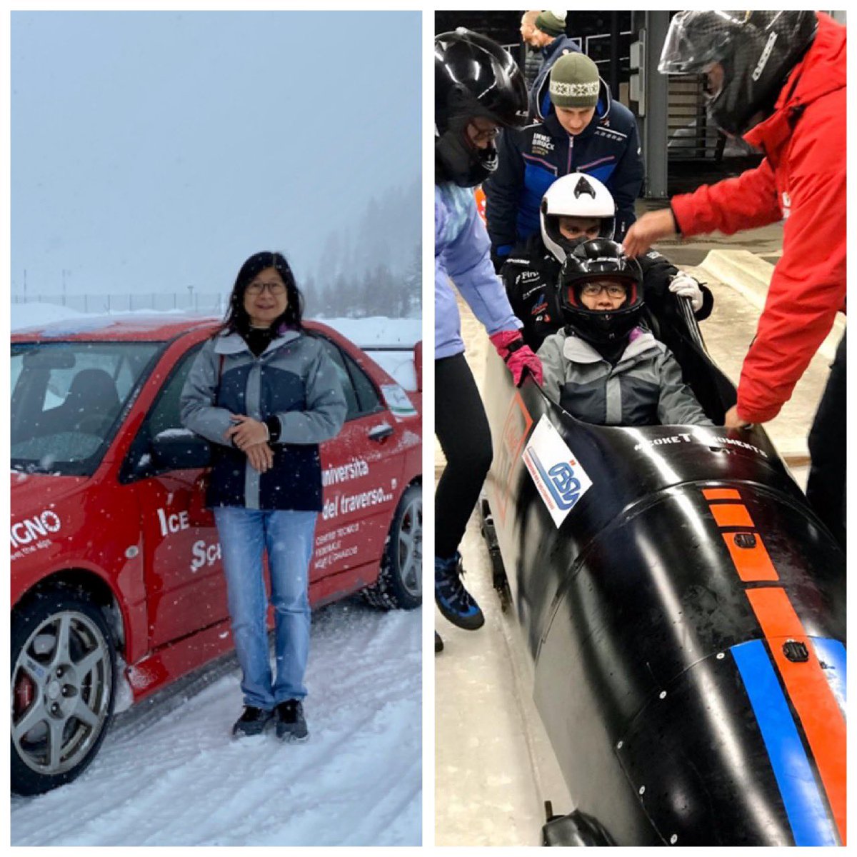 paulineho_pwc's tweet photo. Things to do when you can’t ski: #icedriving - pendulum turns, drifting & slaloms
#bobsleigh - max speed of 115km/h with elevation drop of 100m & 14 bends #restrefreshpwc @PwC_Malaysia https://t.co/Eg7a0ZGLfB