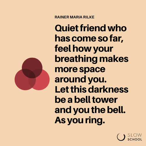 SchoolSlow's tweet photo. Here's a beautiful poem for your beautiful Friday by Rainer Maria Rilke, Let This Darkness Be a Bell Tower. 

Read here: https://t.co/wbax1WpX6P https://t.co/7ALJl3yIE0