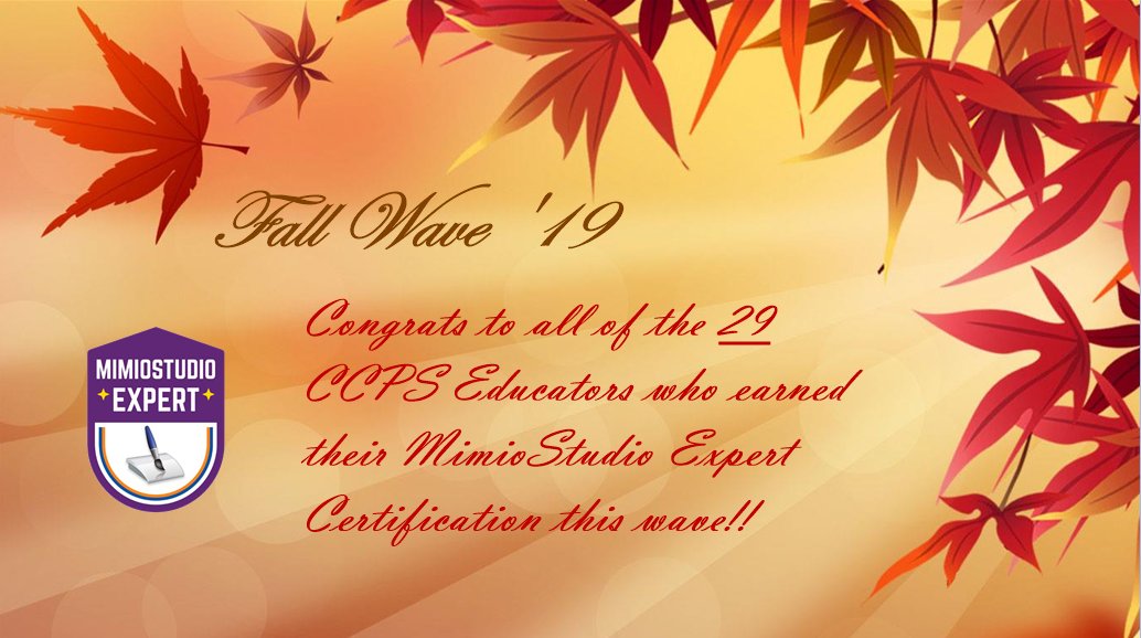 MimioInAction's tweet photo. In addition to 152 CCPS Educators earning their MimioStudio Educator Certifications, there were also 29 that earned their Expert Certifications! WOW! π€©ππ #FallWave19 #edTech #MimioInAction #EosEdu @boxlightinc @CCPSNews @CCPSEdTech @MorceaseBeasley @iamAprilMayo @iAmRodSmith https://t.co/SzWHlWoPnF