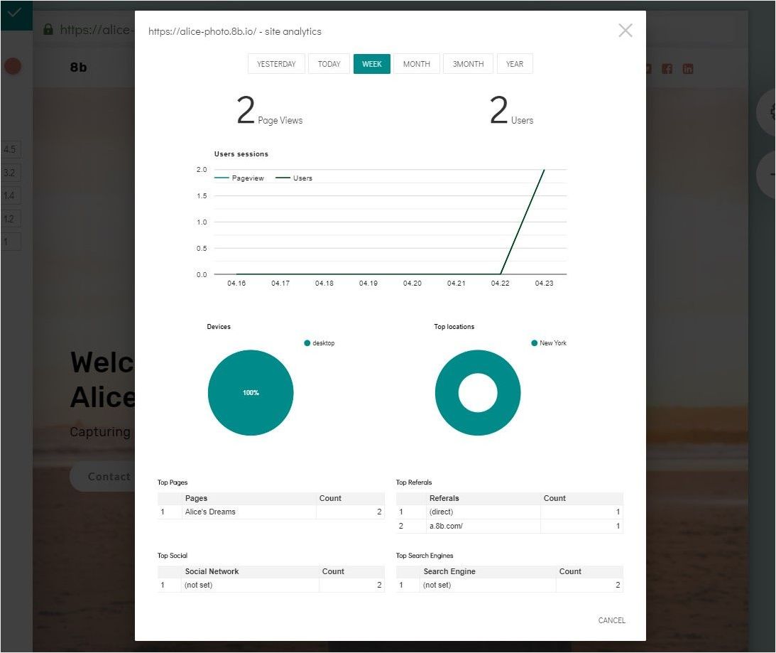 8bsite's tweet image. 8b Simple Website Builder | Google Analytics!

Learn more: 8b.com

Add Google Analytics to your website to keep track of your visitor traffic. Managing your site analytics has never been that easy!