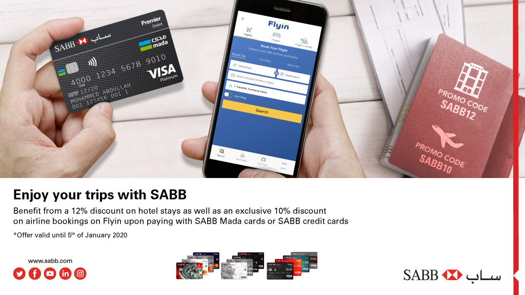 alawwalsab's tweet photo. Book your trip with FlyIn and pay with any of SABB Mada and Credit Cards to get an exclusive 10% discount on airline bookings using the Promo codes below:
#SABB10
#SABB12 https://t.co/qogXzpemjY