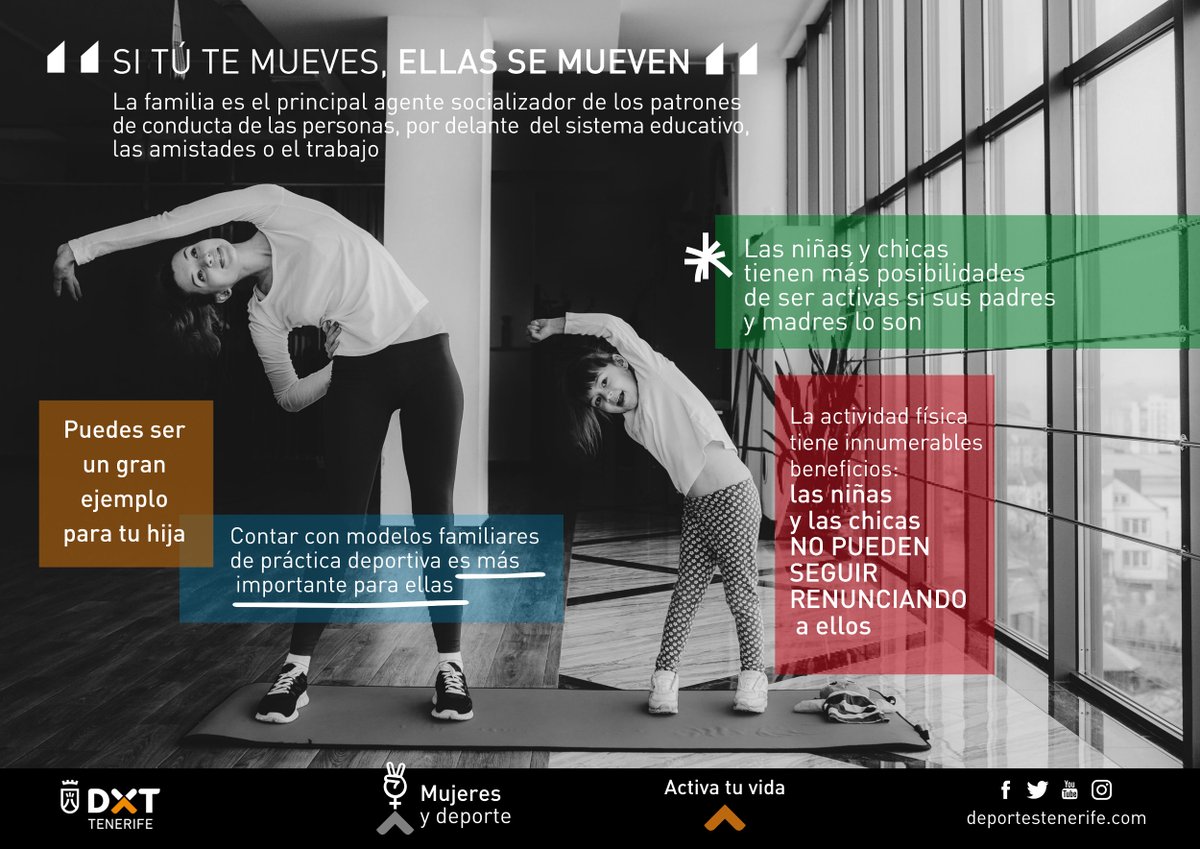Tú puedes ser la persona que tu hija necesita como referente para iniciarse en la actividad físico-deportiva
#ActivaTuVida Si tú te mueves, ella también lo hará #MujeresyDeporte