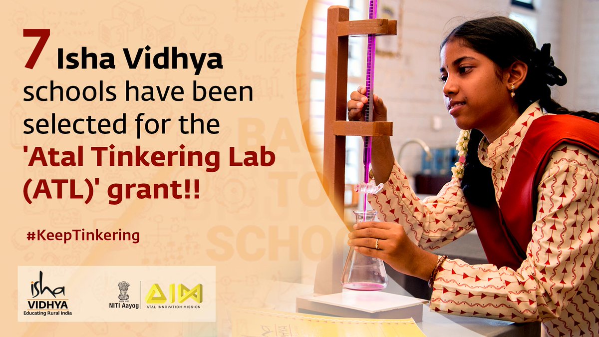 ishavidhya's tweet image. We are pleased to announce that 7 of our Isha Vidhya schools have been selected for the Atal Lab grant. Atal Tinkering Lab is designed to help and nurture innovation among young innovators. 

@AIMtoInnovate