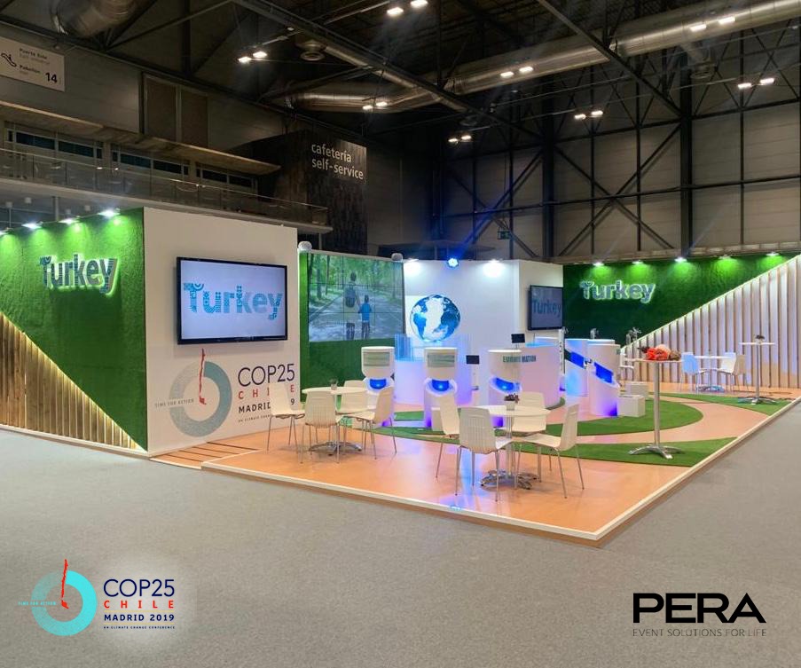 2-13 Aralık 2019 tarihleri arasında Madrid'de gerçekleştirilen Birleşmiş Milletler İklim Değişikliği Çerçeve Sözleşmesi 25. Taraflar Konferansı kapsamında Türkiye Pavilyonu tasarım, üretim ve uygulama çalışmaları Pera Event tarafından yapılmıştır.
