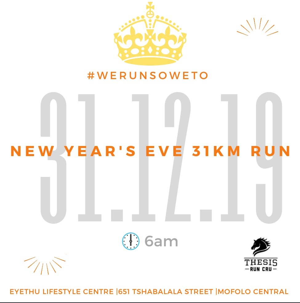 afrikatau's tweet photo. The count down to the new year has begun, and this is the run you won't want to miss____
#UAConnected
#WeWill
#WeRunSoweto
#GoodVibesOnly
#ThesisRunCru
#RunPartyRepeat
#CruLove
#Slyza
#RunningCulture
#RunAsOne https://t.co/IRpsr5m2Tv