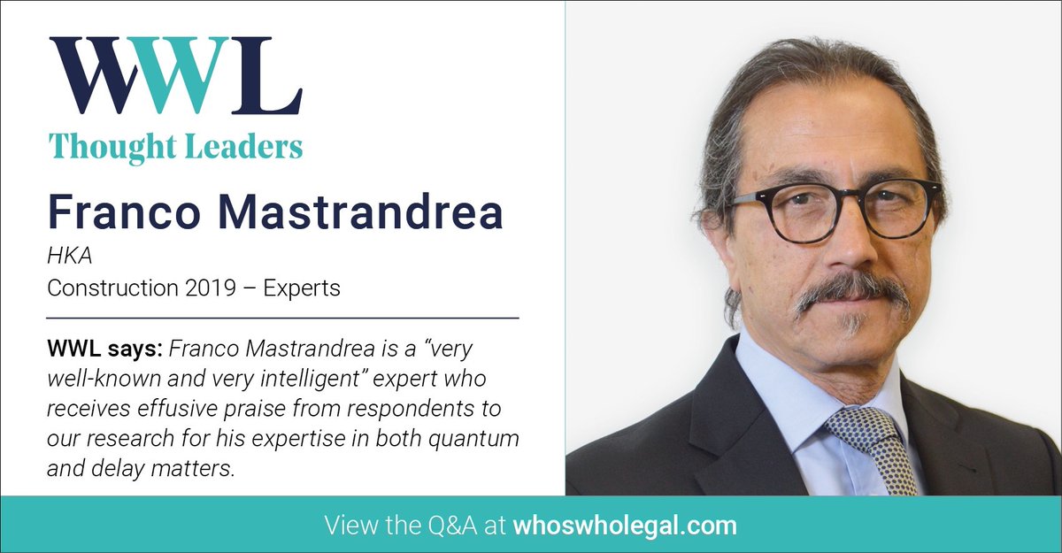 HKAGlobal's tweet photo. Franco Mastrandrea has been recognised in this yearโs @whoswholegal Thought Leaders: Construction 2019, the analysis that brings together the insight, expertise and wisdom of some of the worldโs foremost experts.
Read his Q&A: https://t.co/qHterg5GFC
#HKAExpert #ThoughtLeader https://t.co/pbFNvBODke