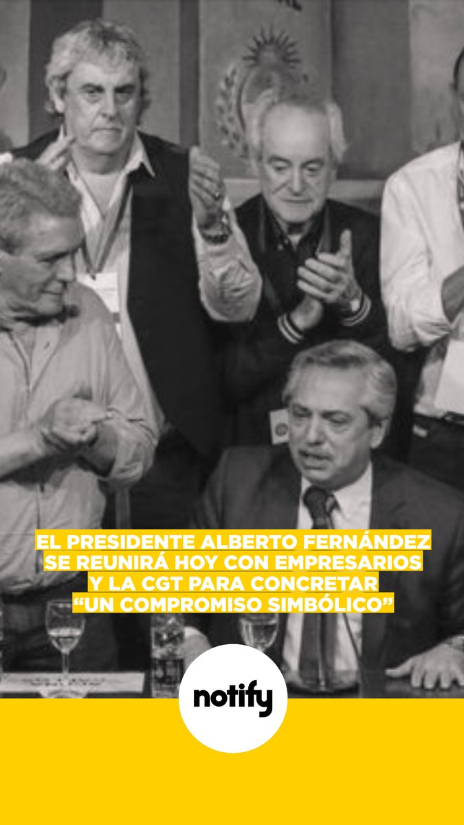 #AgendaNotify El Gobierno se reúne a las 16 con empresarios y la CGT para concretar un “compromiso simbólico”.

👇
Escuchanos de 6 a 9 por <a href="/gambaok/">Gamba Online</a> @cosquinrockfm y <a href="/soniderafm/">Sonidera FM</a> 🎧 #Notify
#PlataformaDeNoticias