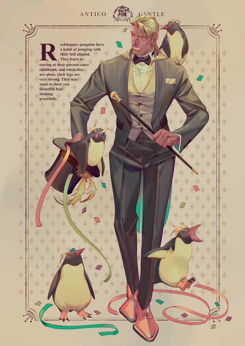 1boy bird male focus necktie penguin formal suit  illustration images
