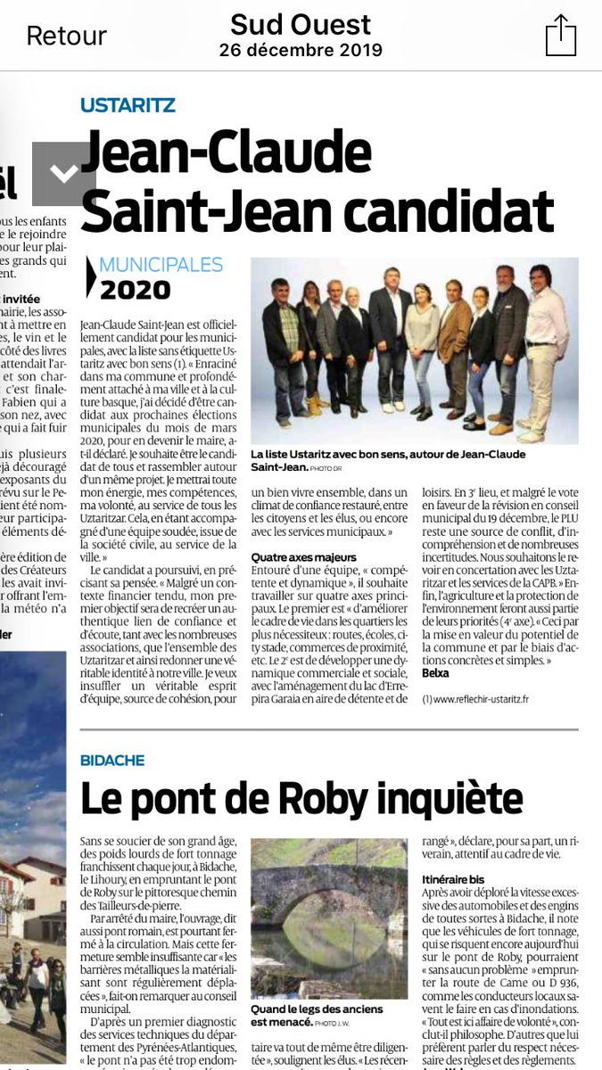 JeanClaudeSain5's tweet photo. Revue de presse. Au tour du journal @SO_Paysbasque de mettre à l’honneur notre équipe engagée dans les municipales dans son édition de jeudi https://t.co/vnLSIT3bkm