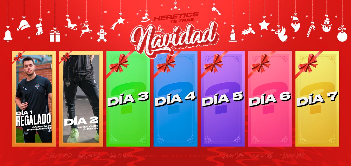 ¿Todavía no tienes tu equipación de Heretics completa? ¡Seguimos repartiendo regalos!

DÍA 2:  Pantalón de chándal.

🎄 RT y síguenos.
🎄 Comenta con #NavidadHeretics2: ¿Por qué crees que has sido bueno este año?

Recuerda, si no te toca 🛒 shop.teamheretics.com