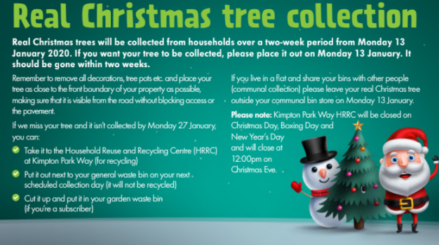 If you’ve purchased a real #Christmastree 🌲, make sure you #recycle it after the festive period.
 
Trees will be collected from Monday 13 Jan 2020 for two weeks on your usual collection day.
 
Remember to remove any decorations ✨!
 
See: ow.ly/6psR50xIxew