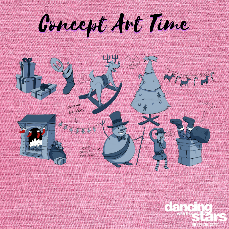 dwtsthegame's tweet photo. It's time for some festive concept art! Check out these cheeky sketches for possible Christmas decorations! #DWTS #DWTSGame https://t.co/c5xj5hyl0W