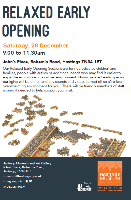 hastings_museum's tweet photo. Tomorrow we'll be open from 9am to give you and your family the chance to visit the #museum when it is quieter and calmer than normal  #RelaxedOpen #EarlyOpening #Neurodiversity #autism @AutisminMuseums @kidsinmuseums @dowtkids https://t.co/ijQoKrmX1S