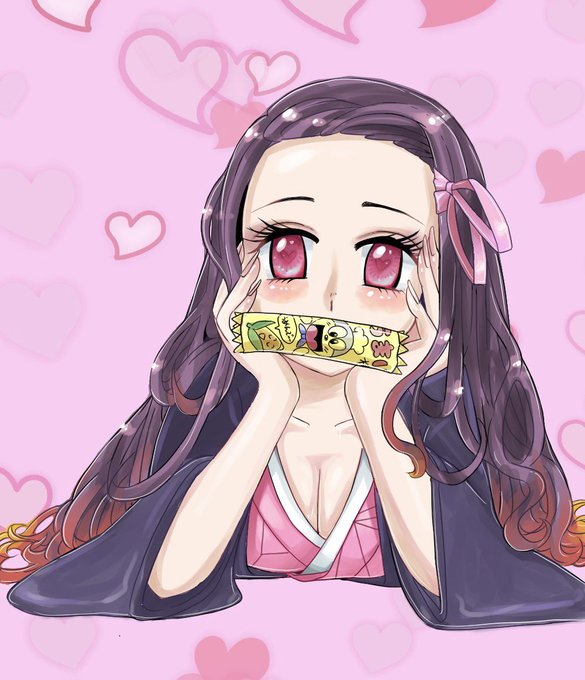 餅さんの趣味全開の落書き集さんがTwitterに投稿した竈門禰豆子(鬼滅の刃)のイラスト。