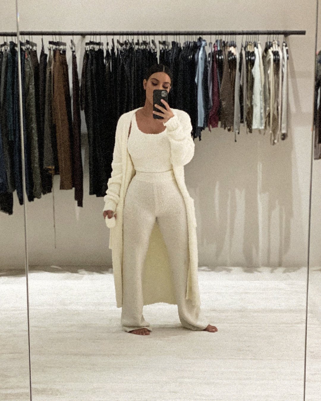 SKIMS on X: .@KimKardashian wears the Cozy Knit Robe in Bone — available  now in select sizes at   / X