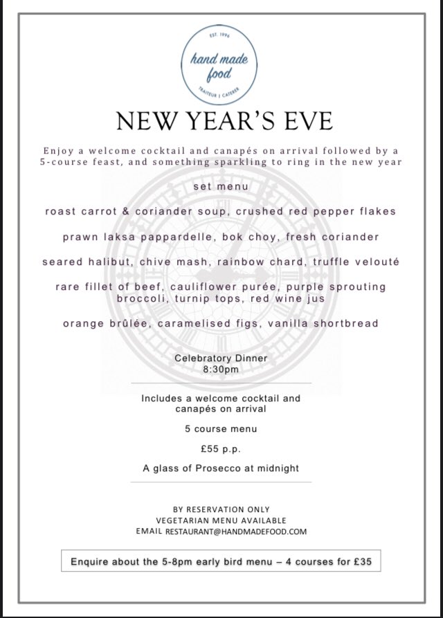 HandMadeFood's tweet image. Join us for supper club style 5 course feast to ring in the New Year - to reserve 👉 email  restaurant@handmadefood.com
