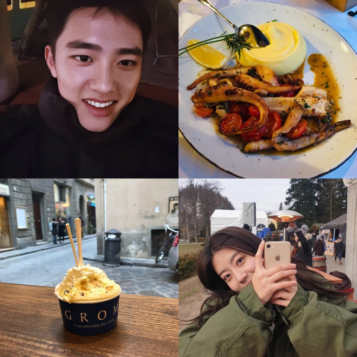 "I know I said I won't even have time to miss you here but everytime I see food, I think of you...""Ah jinjjia...am I really seeing you being clingy with me? This is a first.""I couldn't even eat that gelato w/o thinking of you.""Ya ya, stop! Don't make me miss you more."