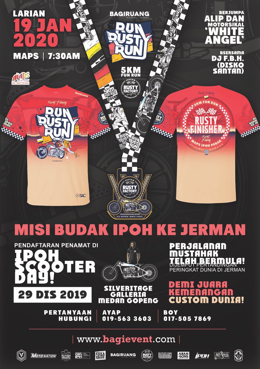 bagirunclub's tweet photo. Siapa pergi #ipohscooterday ? Kami akan buka booth disana. Peluang terakhir untuk anda menyertai #runrustyrun . @MohKeIpoh @IpohAjer @iloveyouIPOH @jkknperak @ipohechomy @ipohcityoflove #ipohawesome https://t.co/9mQfHoFevA