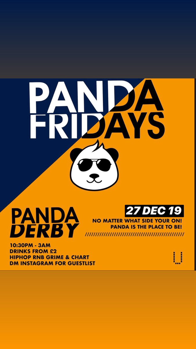 UndergroundVIP's tweet image. FREE ENTRY BEFORE 11 with Derby ticket stub 

PANDA FRIDAY🐼 Drinks from just £2, hip/hop &amp;amp; RnB tunes &amp;amp; plenty of table packages options! Few booths remaining so book quick! As always just DM for guestlist or use the link in our bio🧡

#DundeeDerby #Dundee #DundeeUtd
