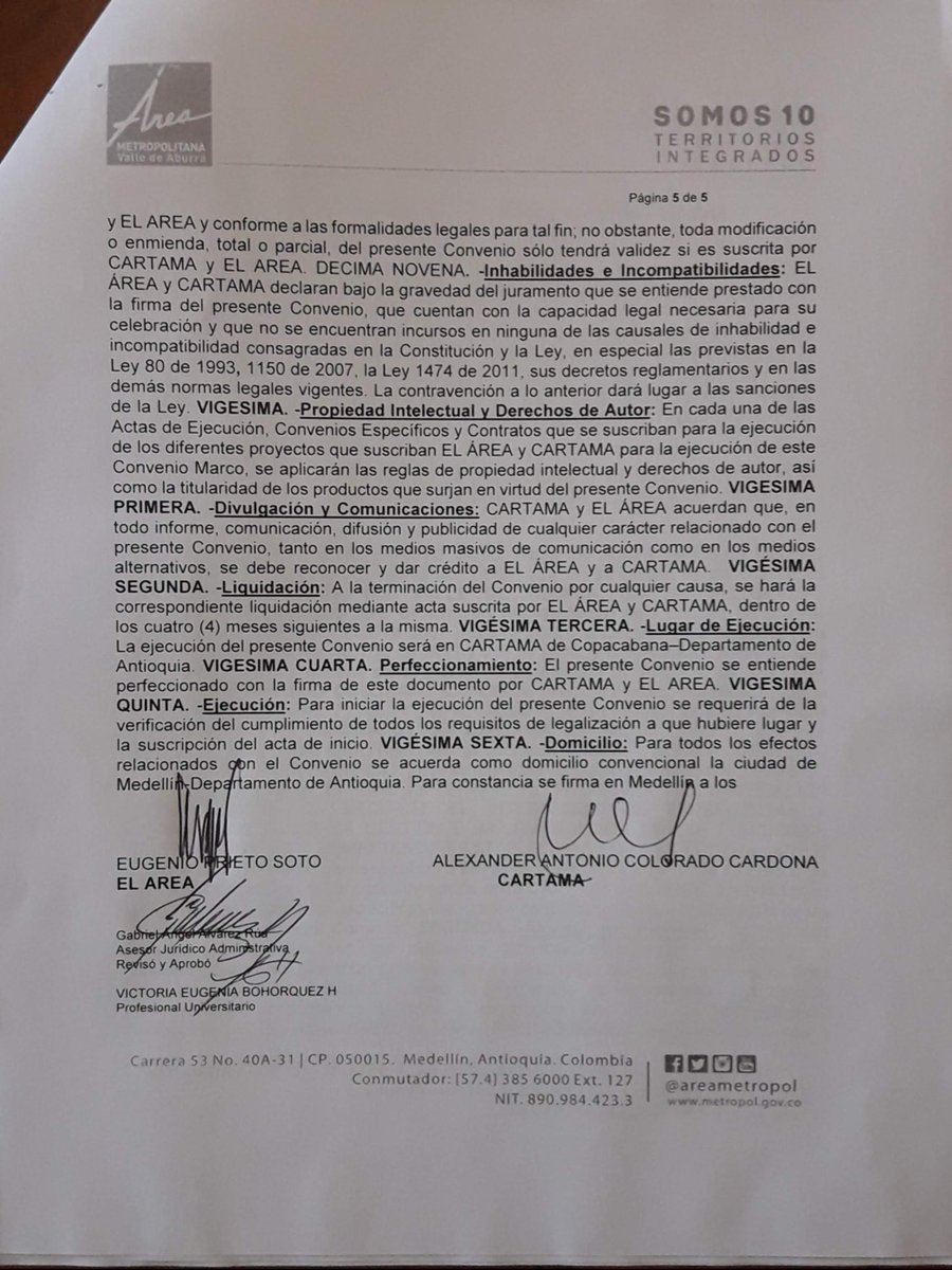 Importante convenio interadministrativo fue celebrado el día de ayer entre el director de la <a href="/PAPCARTAMA/">PROVINCIA CARTAMA</a> y el director del <a href="/Areametropol/">Área Metropolitana del Valle de Aburrá</a> con el fin de promover la cooperación entre las partes. Así se consolida el trabajo colaborativo entre Esquemas Asociativos.