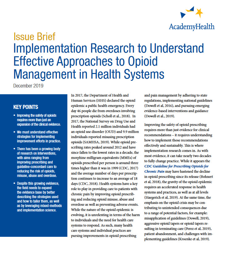 AcademyHealth's tweet photo. New issue brief from AcademyHealth member @sarahjshoemaker highlights the importance of implementation science to address #opioid epidemic https://t.co/5e4TEgfiWB https://t.co/8TNYYcp2TZ