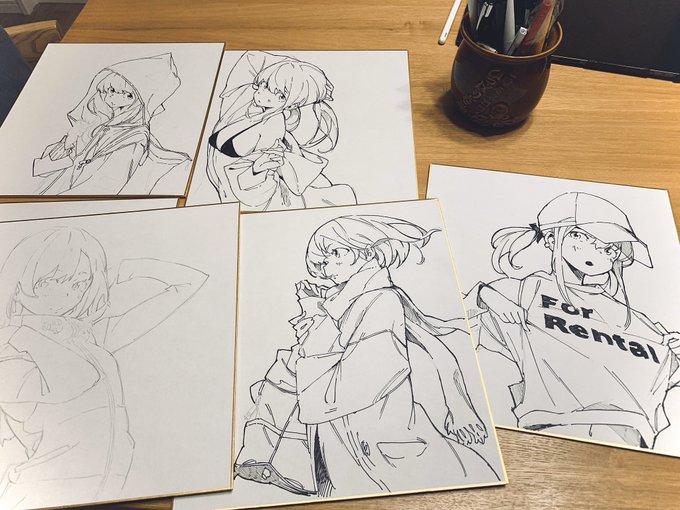 慣れない色紙描いてます。愛情は注いでます👯‍♂️ 