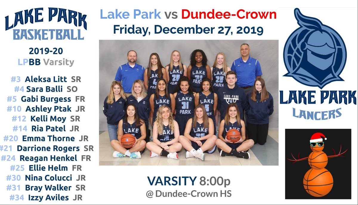 LPLancerBB's tweet photo. GAME DAY!  The Lancers take on tournament host Dundee-Crown in game 2 of the @dcgballtourney.

Good luck to the freshman &amp; sophomore teams as they wrap up their Holiday Tourney at Batavia!

#WeAreLakePark #committotheshield #finish https://t.co/j9tPFdGJPv