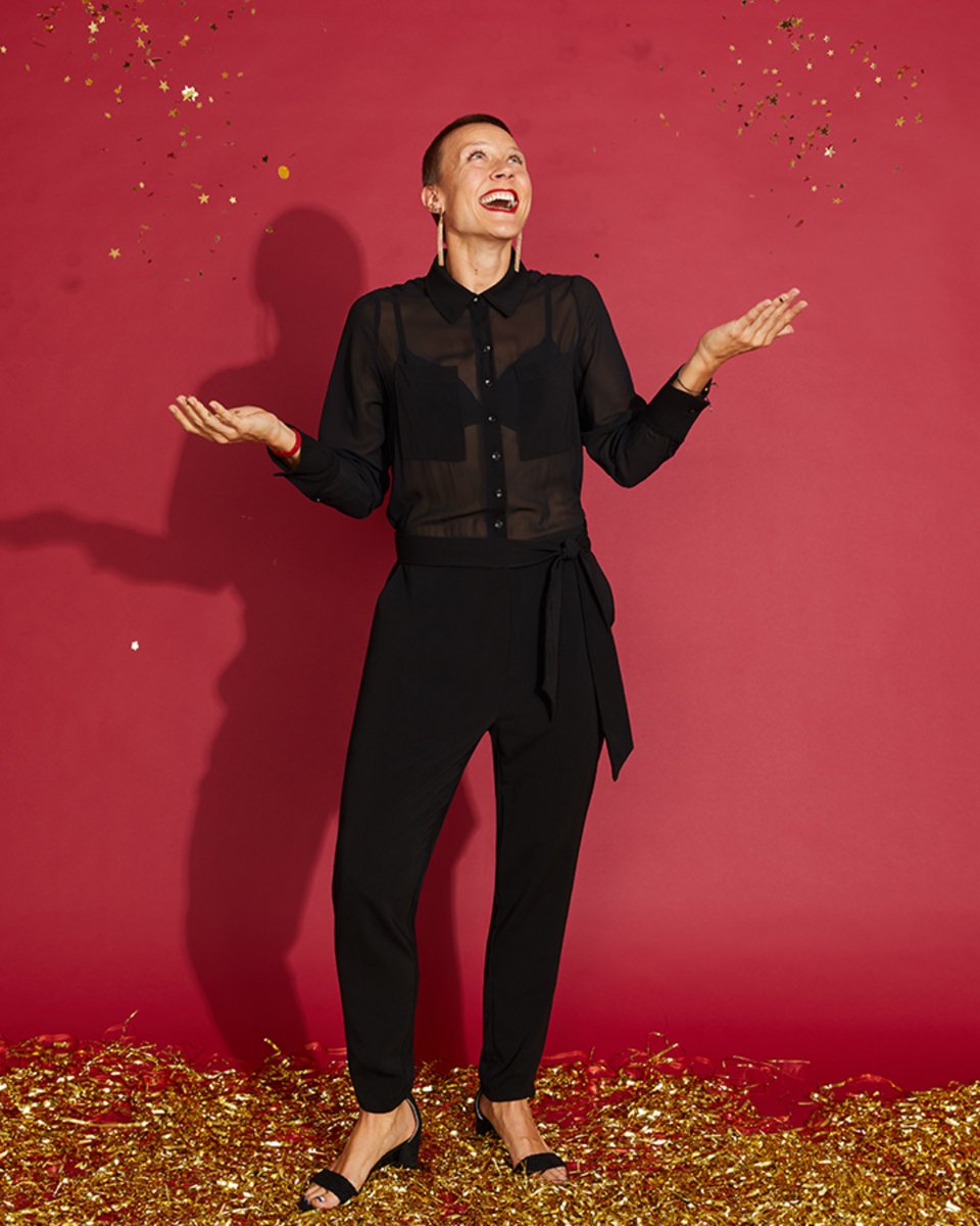 letote's tweet photo. "I don't think there's any look in the world that can't be elevated with some statement earrings and a pop lip. And once I swap my flats with a comfy block heel, I'm good to go!"
-Sara, Director of Photography 
#howltwearsit #letotestyle https://t.co/YnPobW1N4P