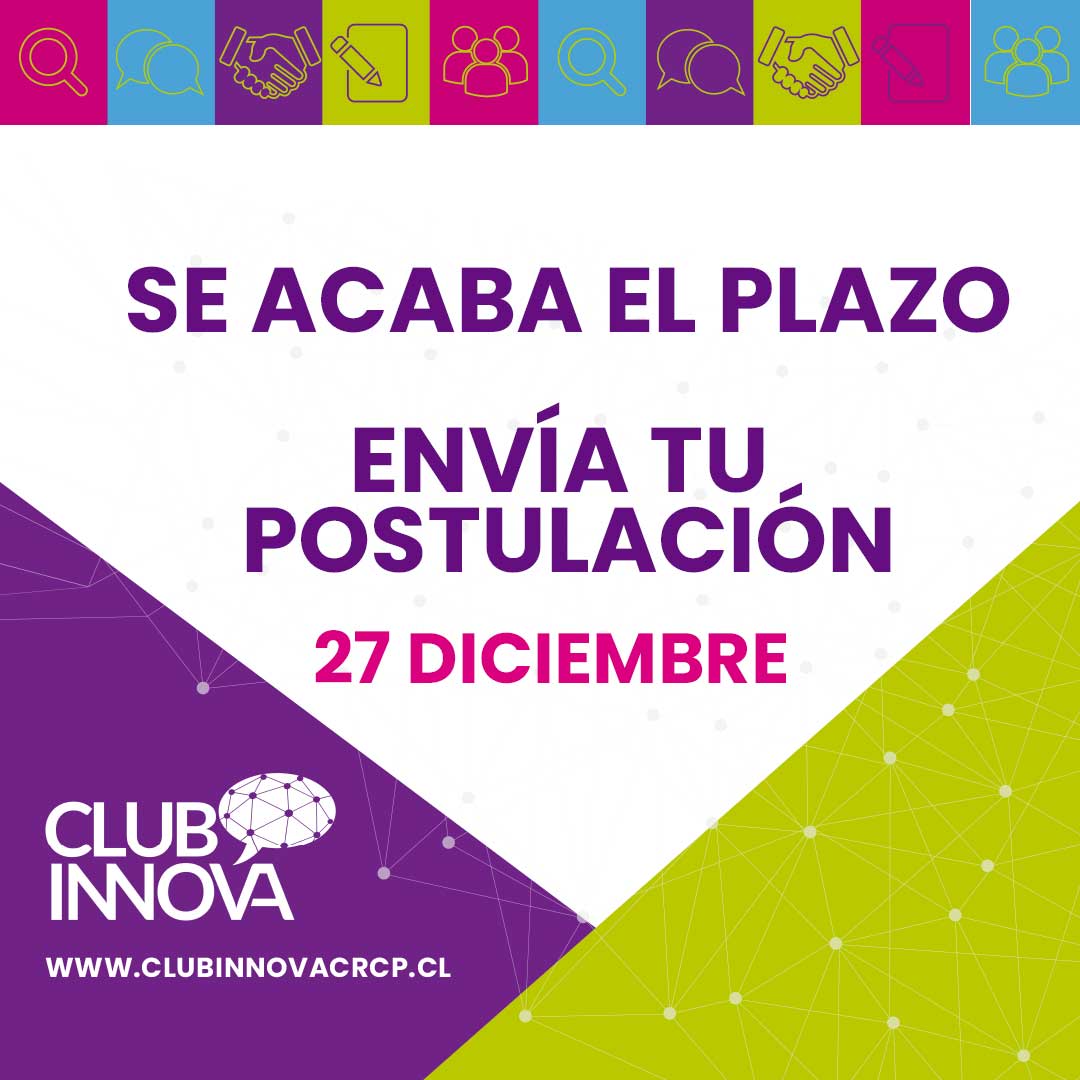 ValleyQuintil's tweet photo. Llegó el día😮 HOY, a las 20 horas ⏰, vence el plazo para postular a #ClubInnova de la @CRCPValpo
👆🏽👀 Asegura de revisar muy bien tu postulación antes de enviarla 😃🌟
📍Es una gran oportunidad de comenzar el 2020 con un nuevo cliente 😉
POSTULA 📎 https://t.co/NrL2jRztPL https://t.co/4LrCxC1i5P