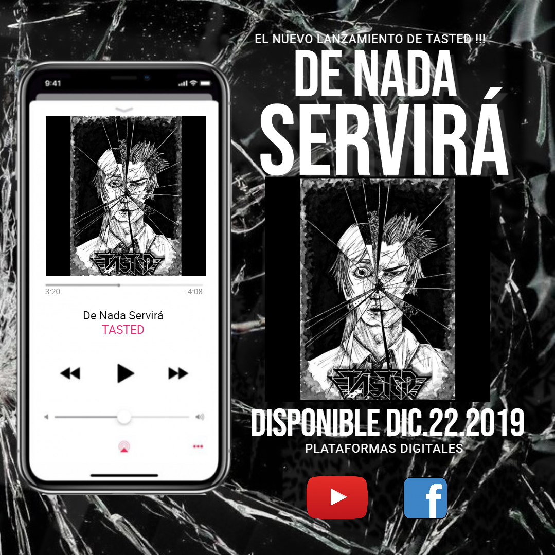 "DE NADA SERVIRA" 3er single de la nueva era de Tasted dale click aqui youtube.com/watch?v=Yx3JzT…  y escucha el nuevo sonido de la banda