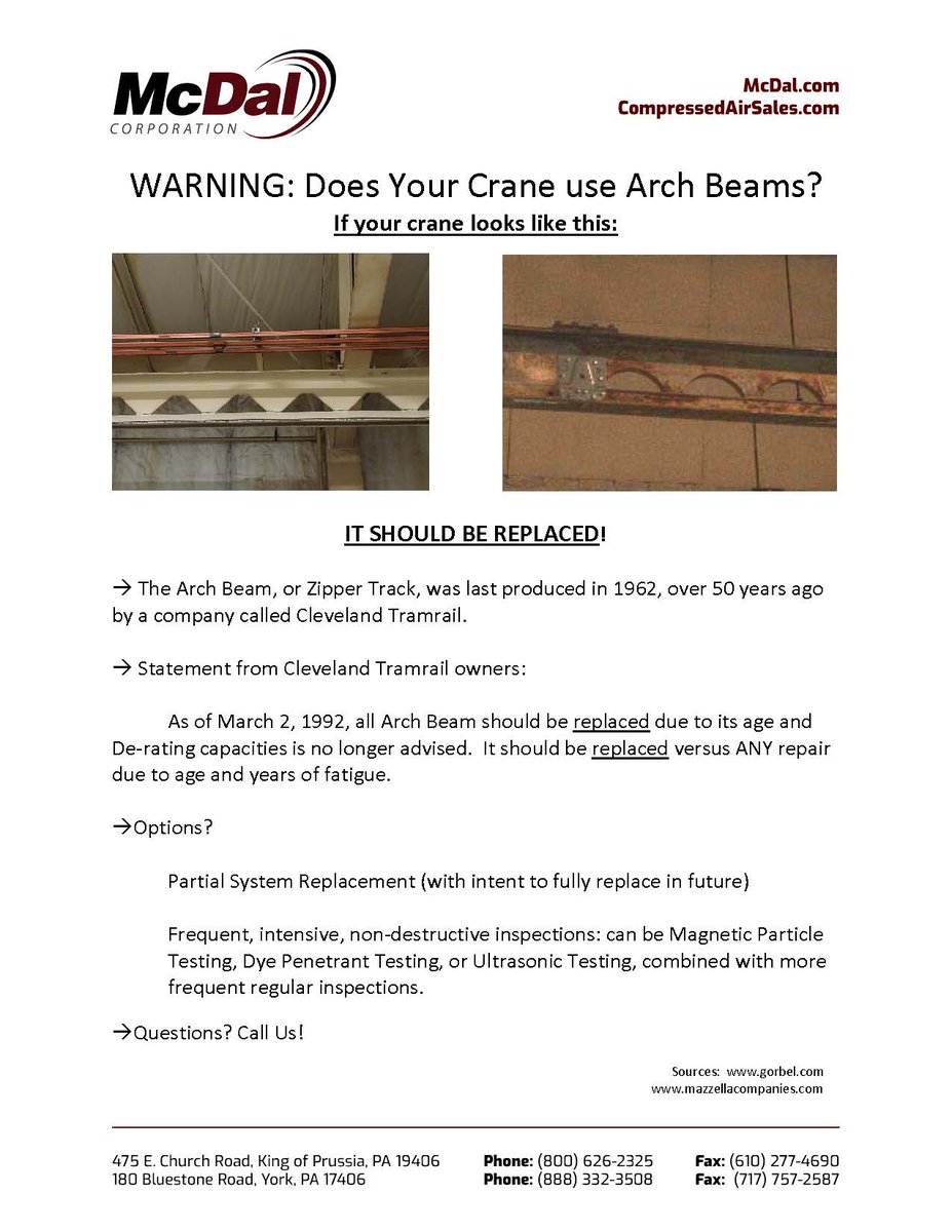 If you still use your Arch Beams or Zipper Track, you need replacements! Give us a call at (800) 626-2325.