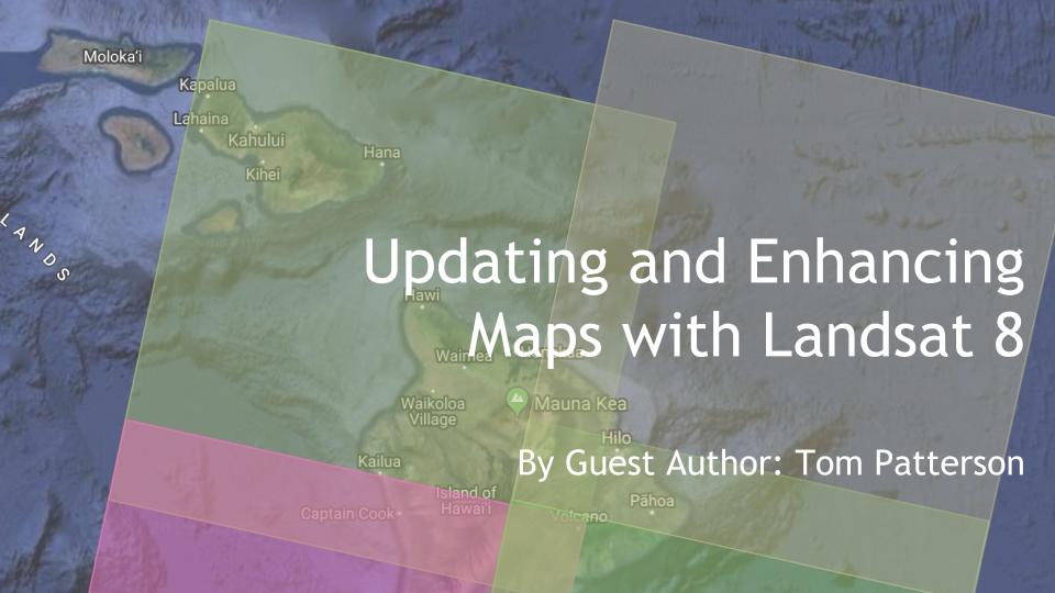 Avenza's tweet photo. Satellite imagery from Landsat 8 is easily accessible and can be used in a variety of ways. Check out the blog post (written by Tom Patterson!) about using imagery with Adobe Photoshop and Geographic Imager. #maps #imagery #landsat8 #makegreatmaps https://t.co/QouEGrTid8 https://t.co/vgI7uUXOIm