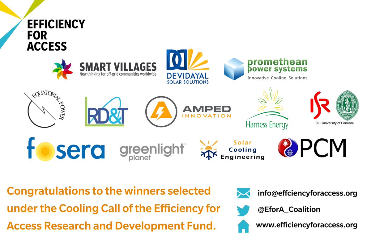 EforA_Coalition's tweet photo. Fans, refrigeration and cold chain are all vital #cooling technologies. Discover the projects that recently won the #EforA Research and Development Fund at https://t.co/8DKMcNTsvS and how they plan to deliver #cooling technologies in off/low grid settings. https://t.co/hokkCicJyp